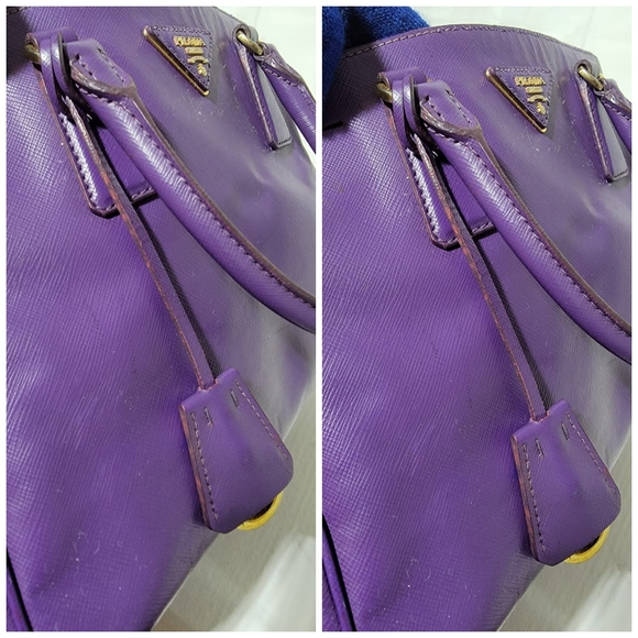 Prada Saffiano Leather Small Galleria Double Zip Tote Satchel Bag Purple - Picture 13 of 15